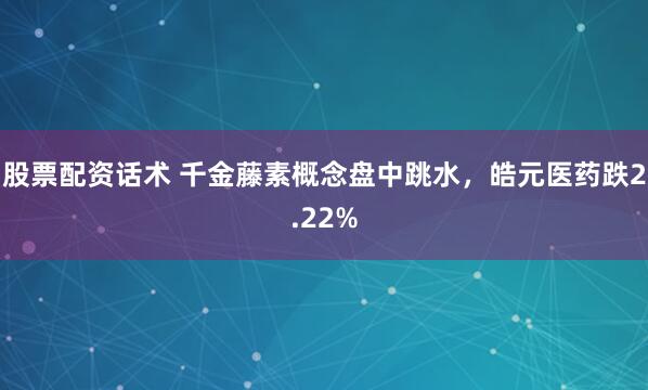 股票配资话术 千金藤素概念盘中跳水，皓元医药跌2.22%